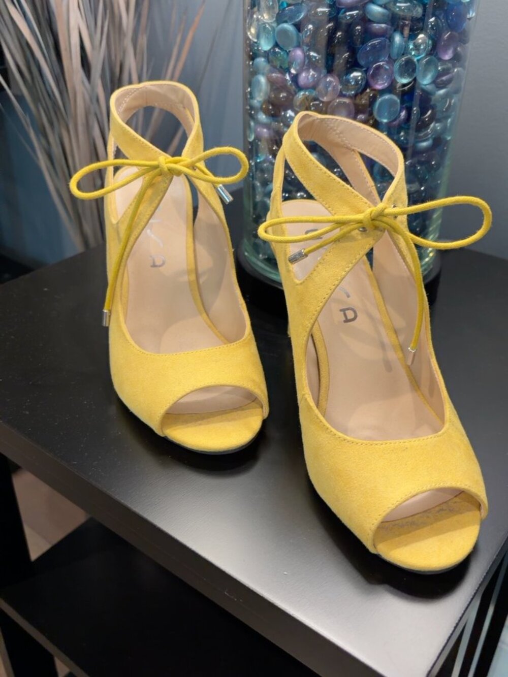 Unisa Yellow Suede Peep Toe Slingback Heels Size 7.5